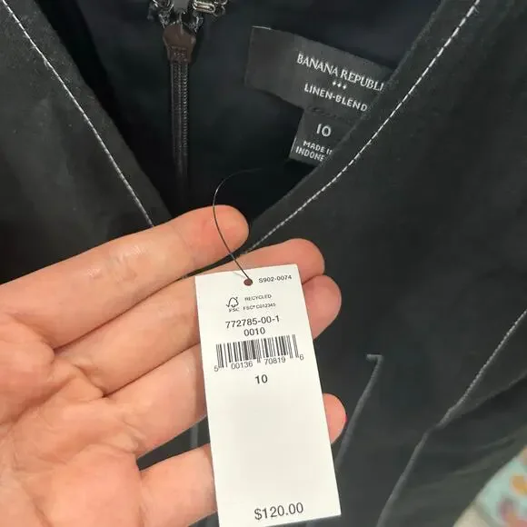 Banana Republic Linen Blend Black V- Neck Sheath Dress Above Knee Women’s 10 - Picture 7 of 9